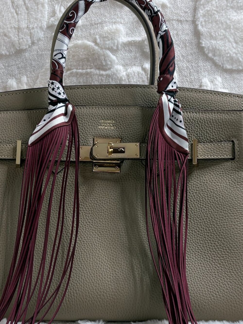 Burgundy Equestrian Purse Handbag Scarf with Fringe - Picture 4 of 10